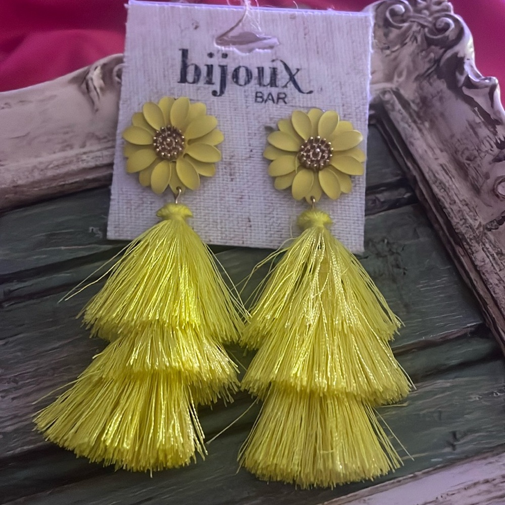 Bijoux Bar Yellow Sunflower Tassel Earrings